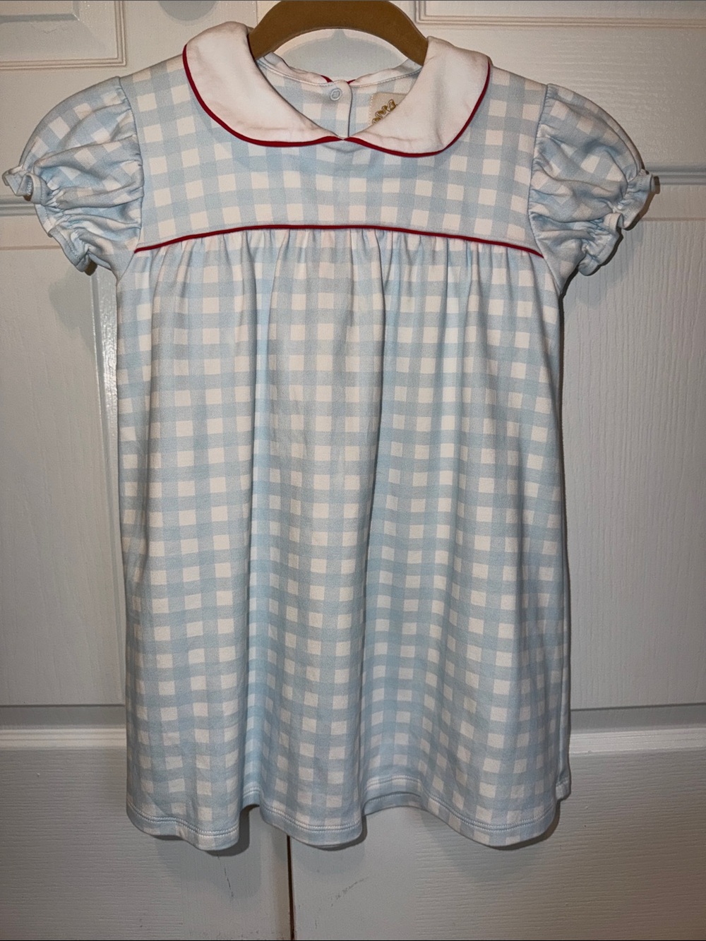Beaufort Bonnet Company Light Blue Gingham w/ White Peter Pan Collar/ girls 7